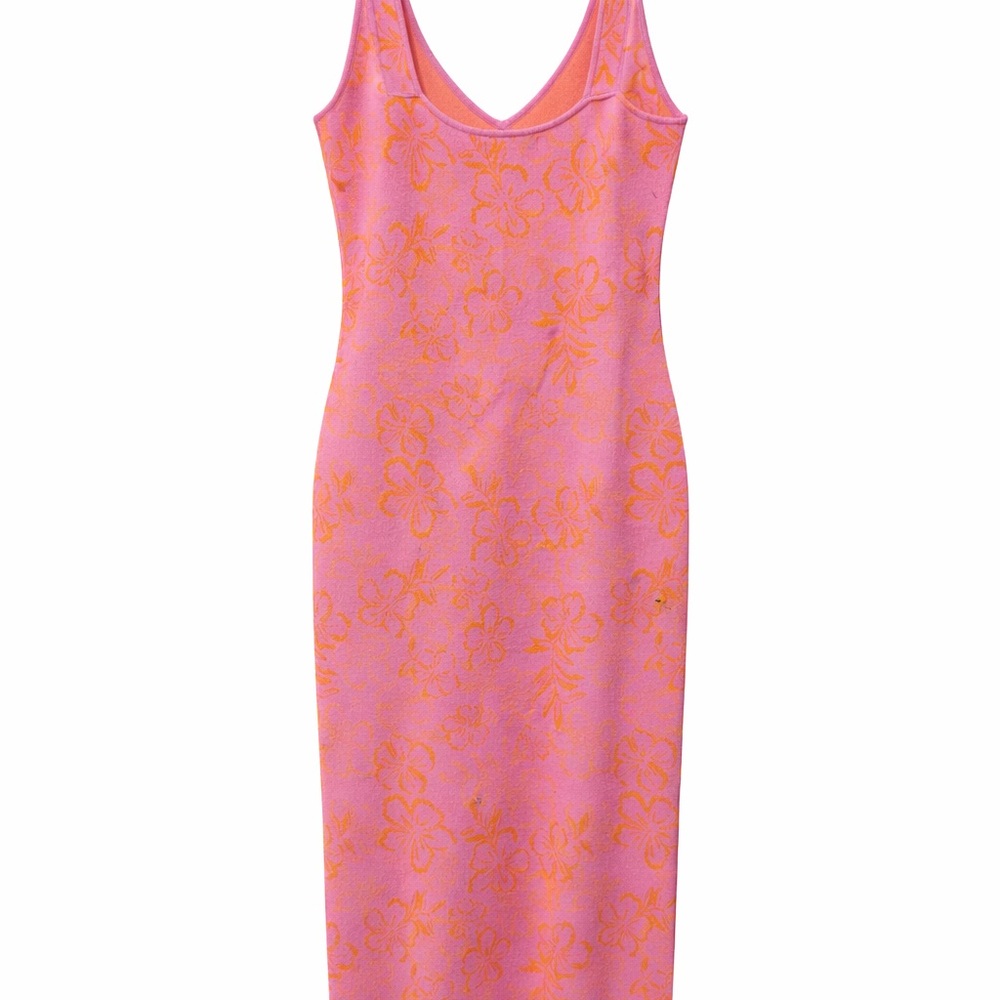 L*Space Kensa Pink Orange Hibiscus Floral Knit Maxi Dress Size L Resort - Picture 2 of 4
